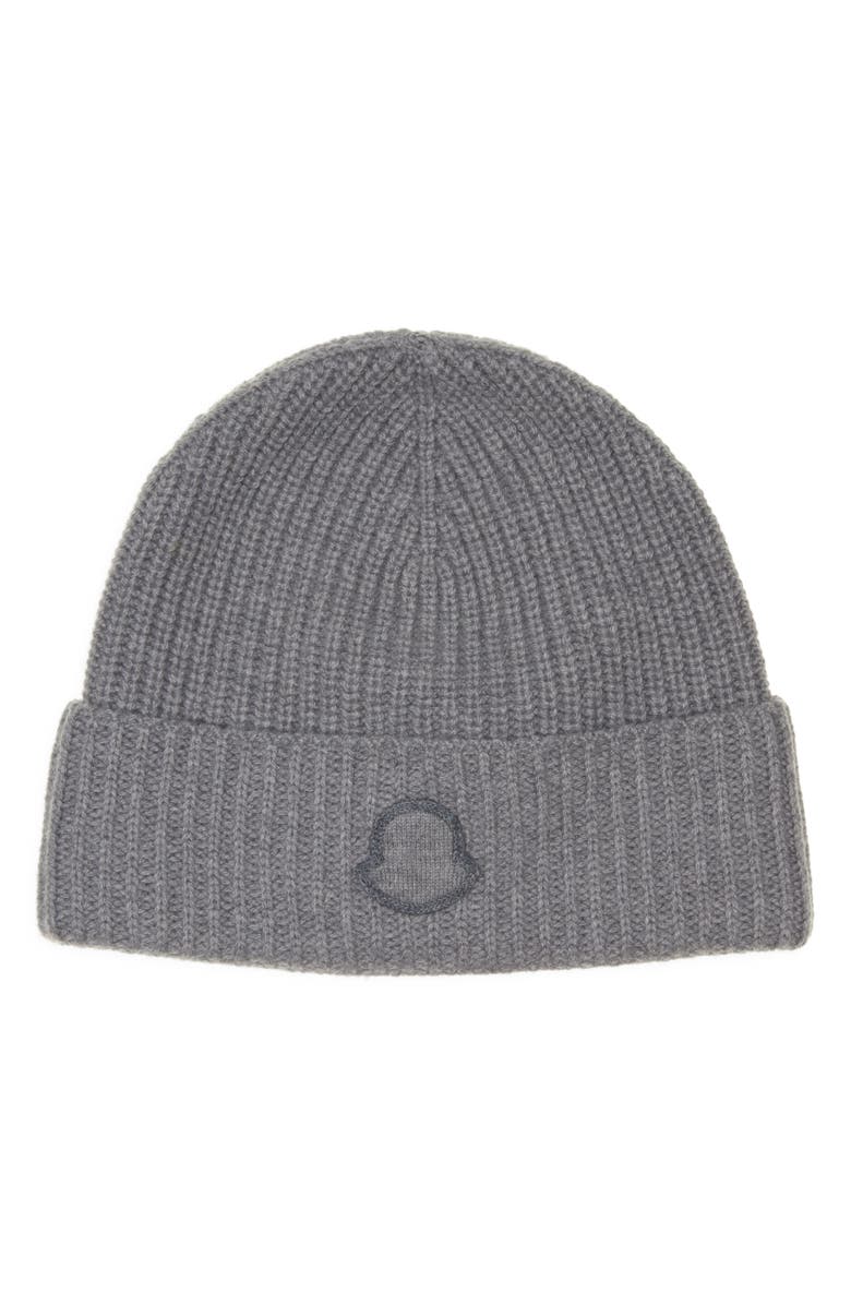 Moncler Edit Logo Embroidered Cashmere Beanie, Main, color, Gray