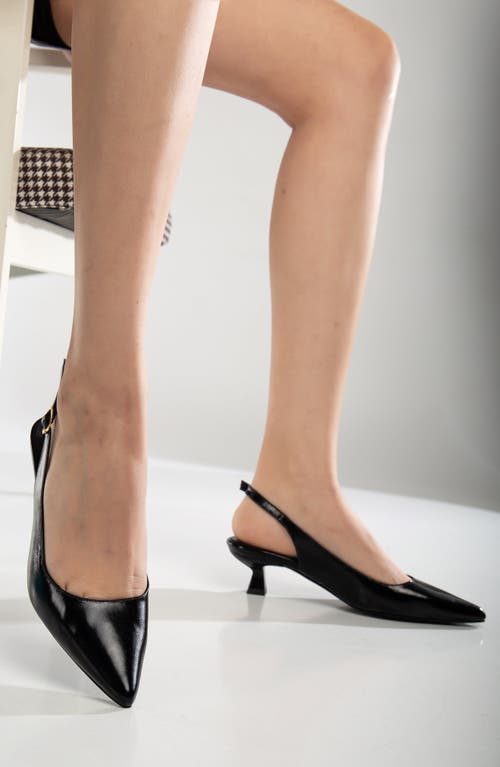 Forever & Always Shoes Lety Slingback Kitten Heel Leather Pumps In Black Patent Leather