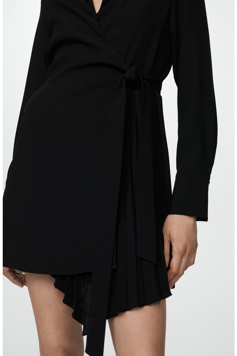 Long Sleeve Wrap Shirtdress, Alternate, color, BLACK