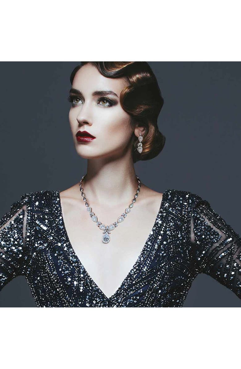 BLING JEWELRY Bridal Pave CZ Teardrop Necklace & Earrings Set, Alternate, color, Grey