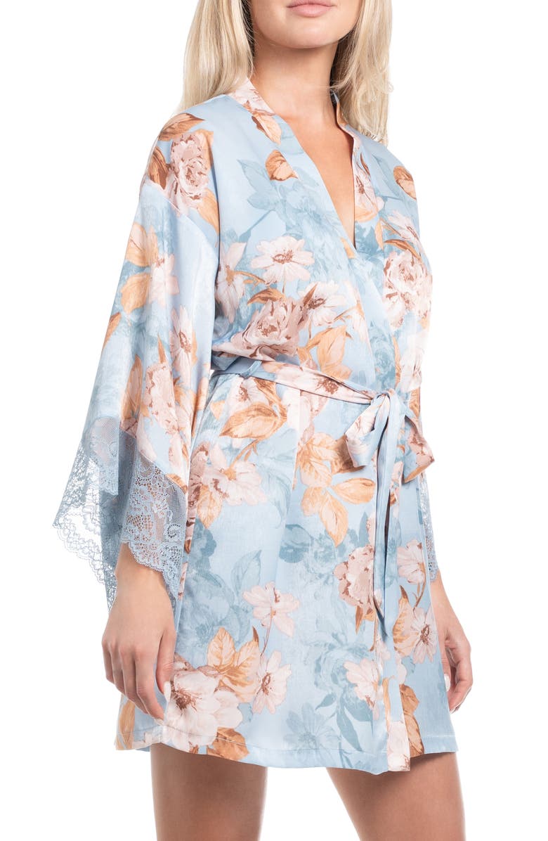 In Bloom by Jonquil Carlie Floral Lace Trim Satin Wrap, Alternate, color, Mineral Blue