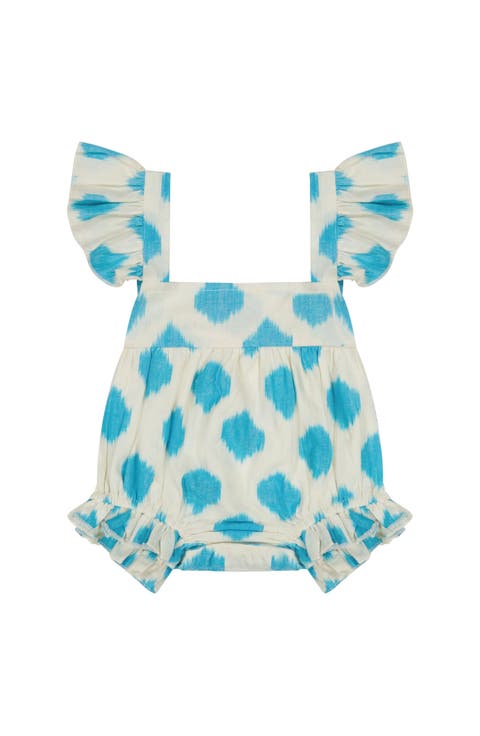 Chloe Baby Romper Cream Aqua Ikat