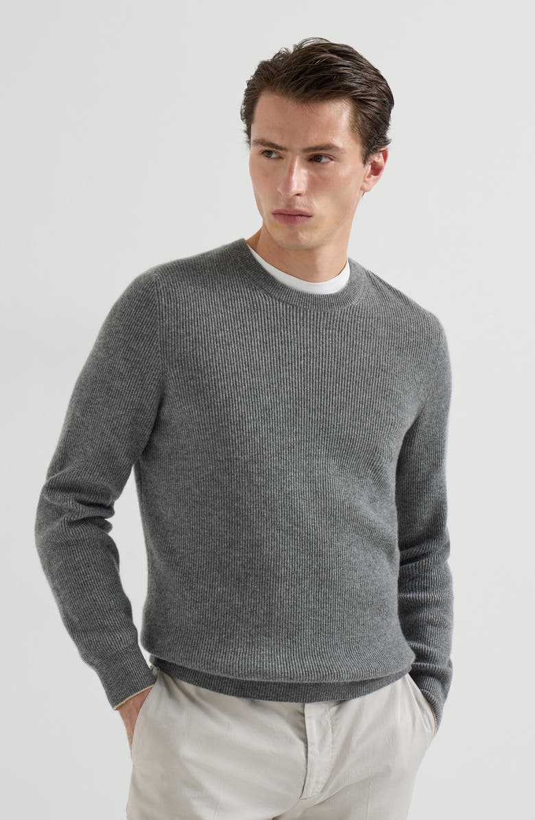 Brunello Cucinelli Cashmere English rib sweater, Alternate, color, Dark Grey