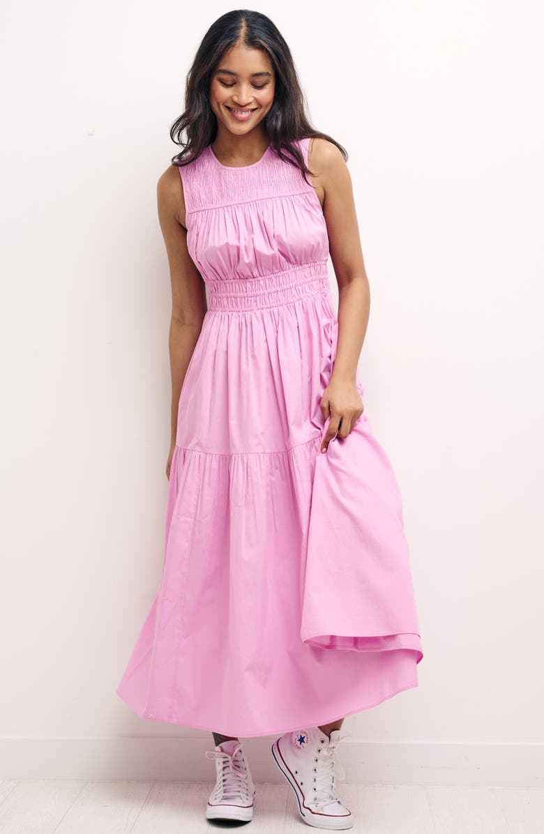 Nobody's Child Elora Shirred Organic Cotton Dress, Alternate, color, Pink