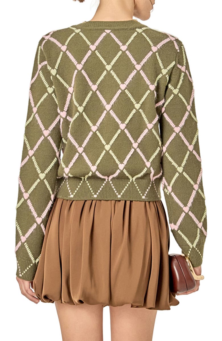 English Factory Diamond Heart Cardigan, Alternate, color, Green/ Pink