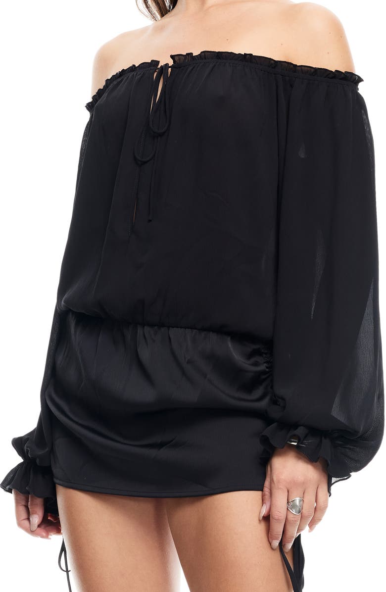 LIONESS Sevigny Off the Shoulder Long Sleeve Minidress, Alternate, color, Onyx