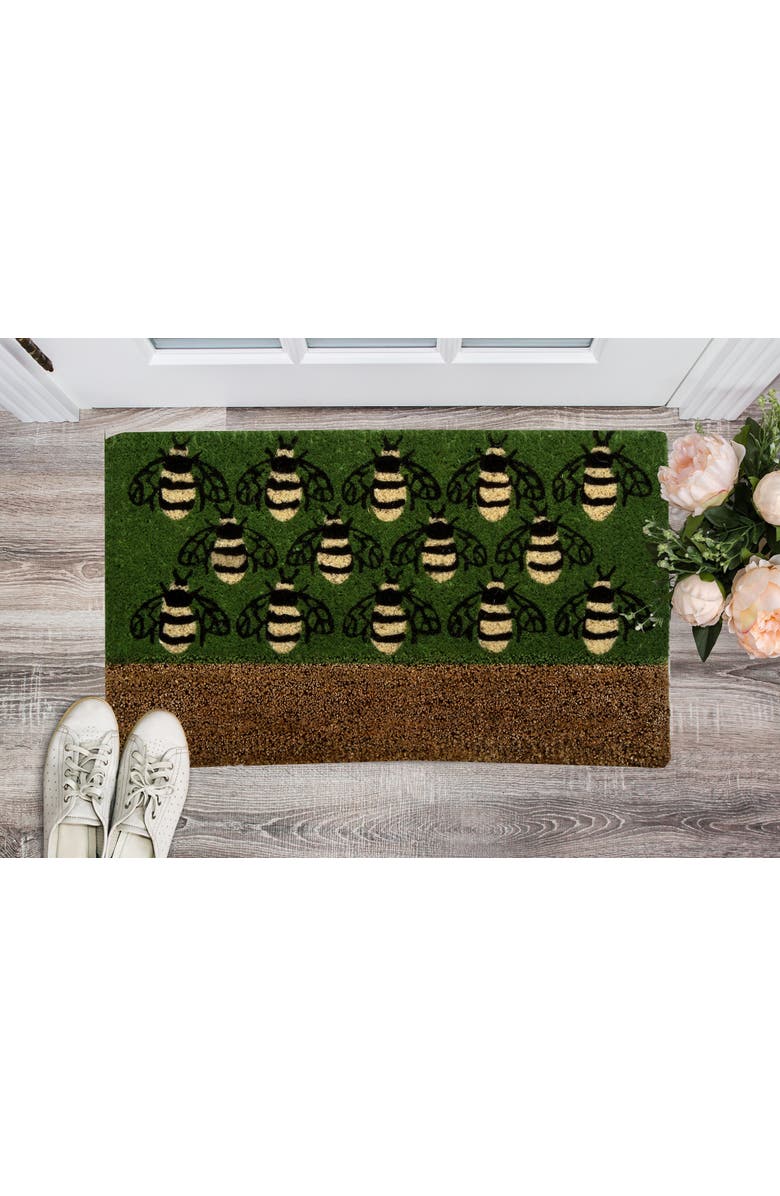tag Busy Bees Boot Scrape Bumble Bee Coir Door Mat Green, Alternate, color, Green