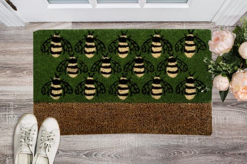 Tag Busy Bees Boot Scrape Bumble Bee Coir Door Mat Green In Green