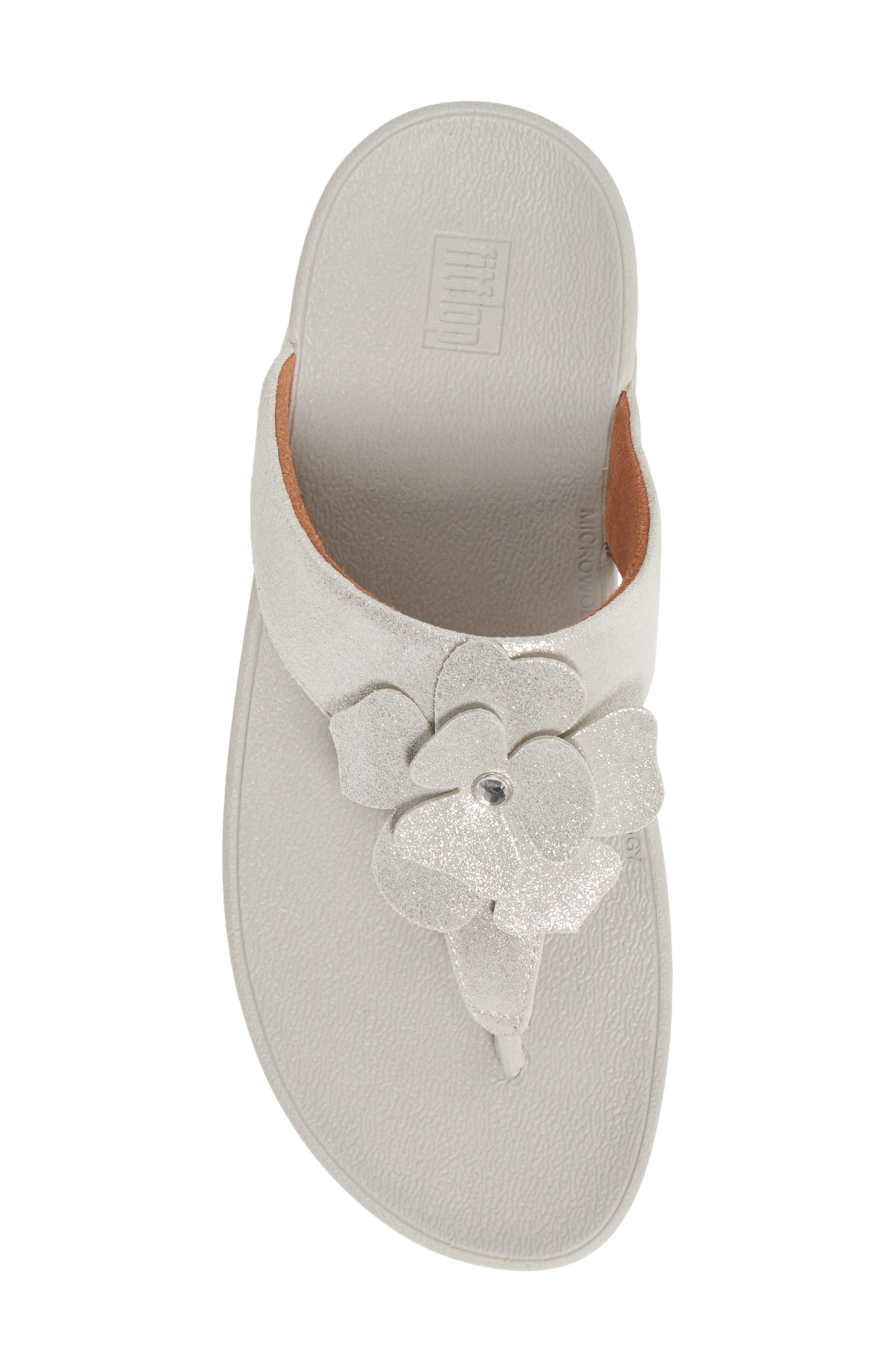Lottie Crystal Flower Wedge Flip Flop, Alternate, color, SILVER LEATHER