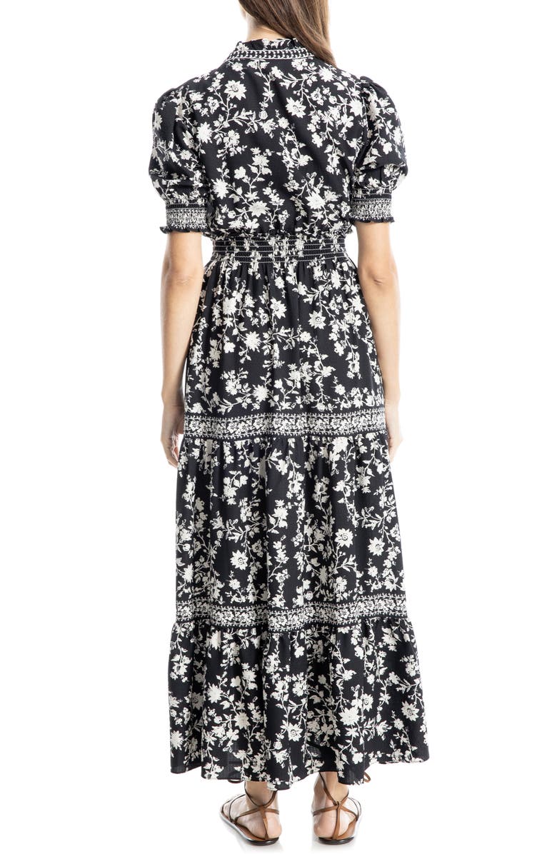 MAX STUDIO Floral Short Sleeve Tiered Maxi Dress, Alternate, color, Black/Ivory Silhouette Vine