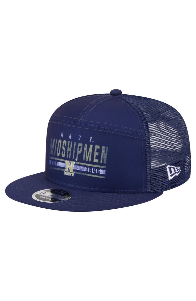New Era Men's New Era Navy Navy Midshipmen Split Panel 9FIFTY Snapback Trucker Hat, Main, color, Navy