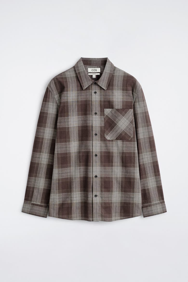 Checked Brushed-Cotton Shirt, Alternate, color, BROWN / CHECKED