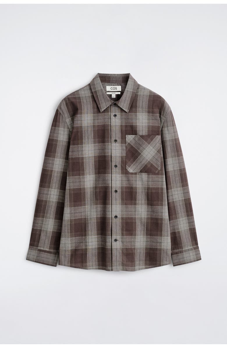 COS Checked Brushed-Cotton Shirt, Alternate, color, Brown / Checked