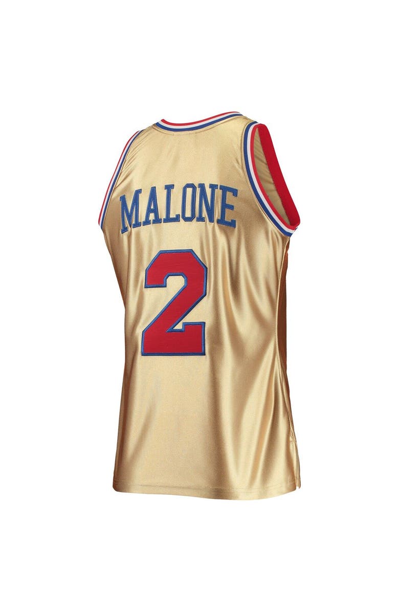 Mitchell & Ness Men's Mitchell & Ness Moses Malone Gold Philadelphia 76ers 75th Anniversary 1982/83 Hardwood Classics Swingman Jersey, Alternate, color,