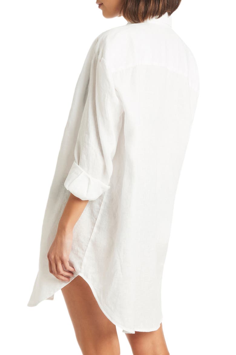 Linen Button-Up Cover-Up Shirtdress, Alternate, color, WHITE