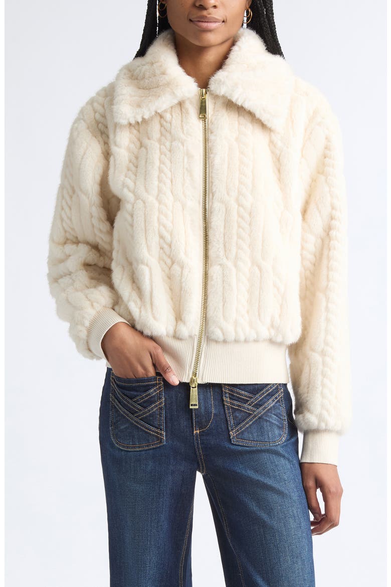 Nola Cable Faux Fur Bomber Jacket, Main, color, WINTER WHITE