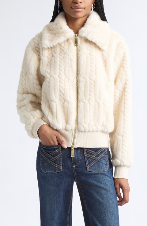 Nola Cable Faux Fur Bomber Jacket
