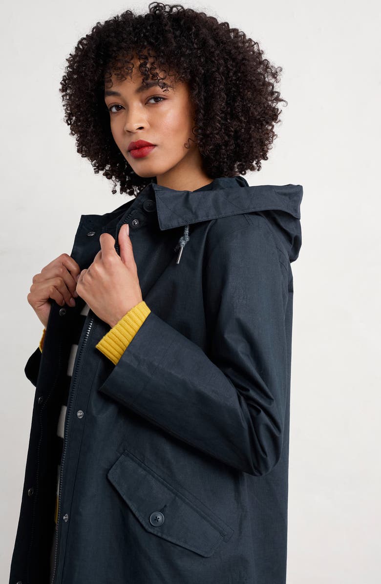 Seasalt Cornwall Seafaring Waterproof Linen & Cotton Hooded Coat, Alternate, color, Inkwell