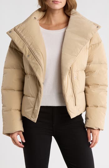 Theory Offset Down Puffer Jacket In Neutral