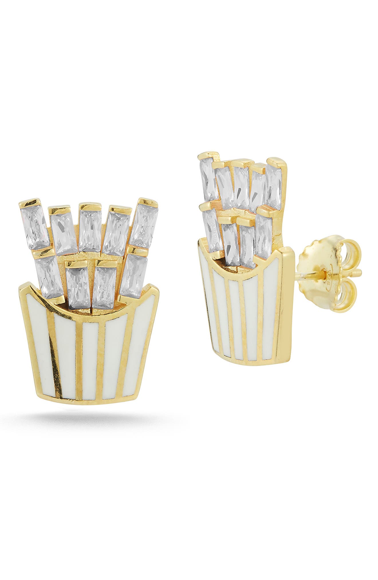 SPHERA MILANO 14K Gold Vermeil CZ Fries Stud Earrings