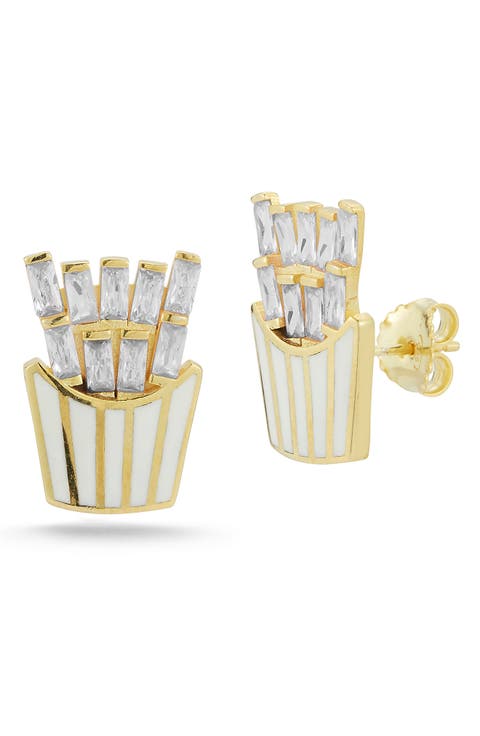 14K Gold Vermeil CZ Fries Stud Earrings