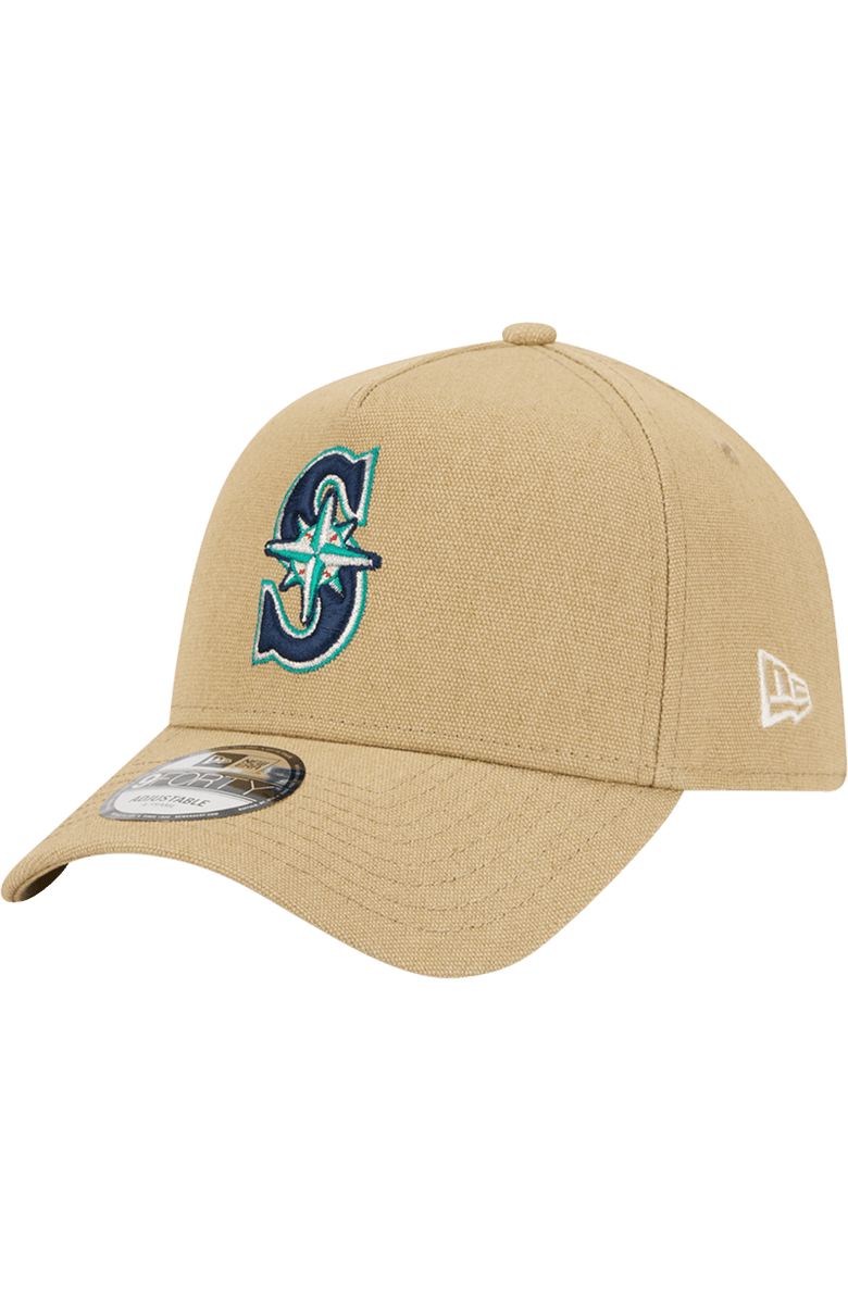 New Era Men's New Era Khaki Seattle Mariners Logo Essentials 9FORTY A-Frame Adjustable Hat, Main, color,