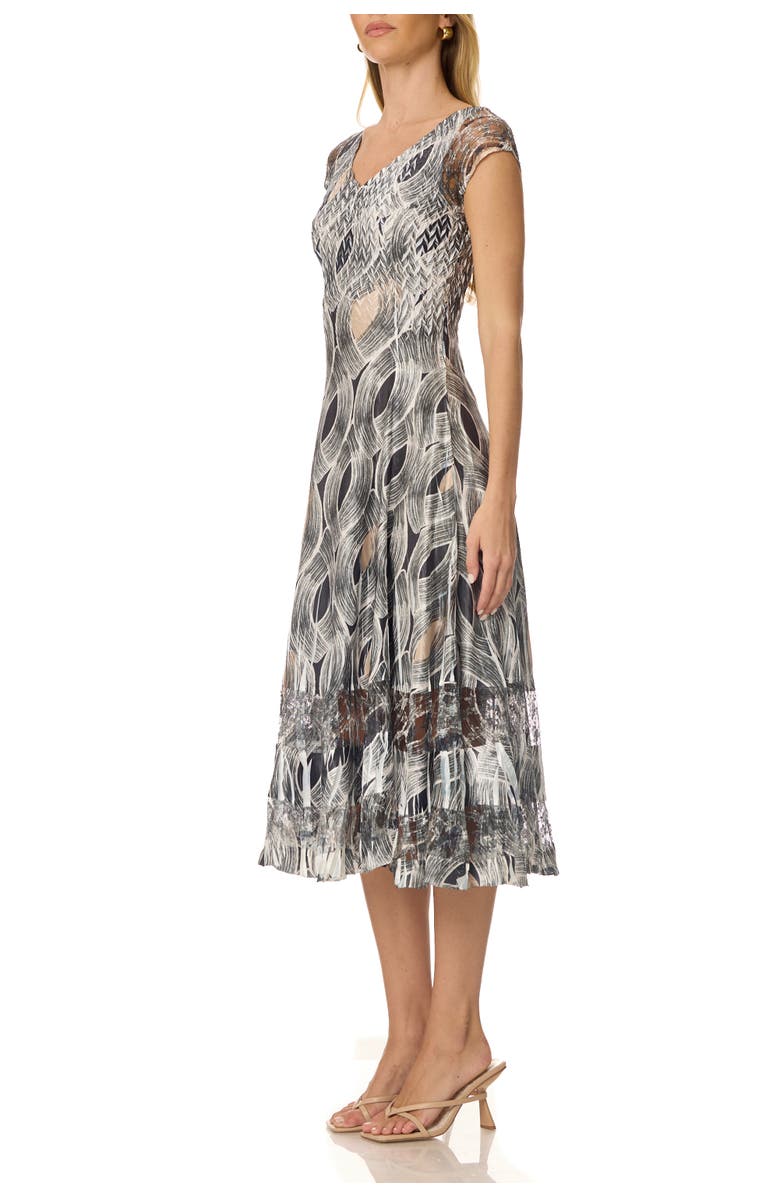 Komarov Lace Inset Charmuese Dress with Cap Sleeves, Alternate, color, Black Eye