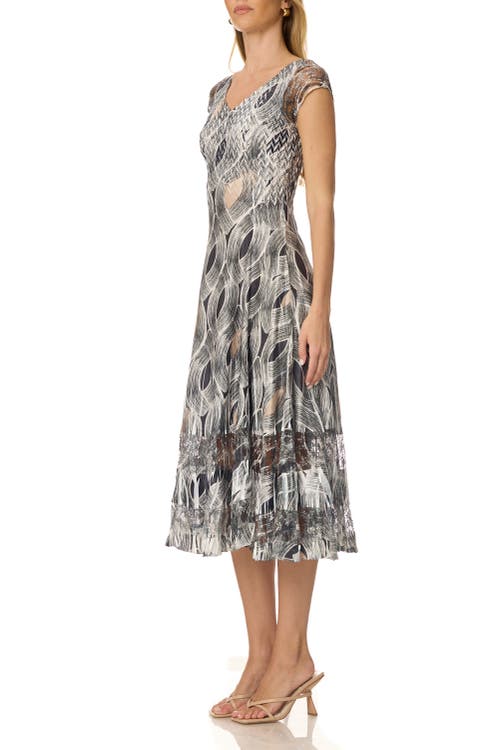 Komarov Lace Inset Charmuese Dress With Cap Sleeves In Multi
