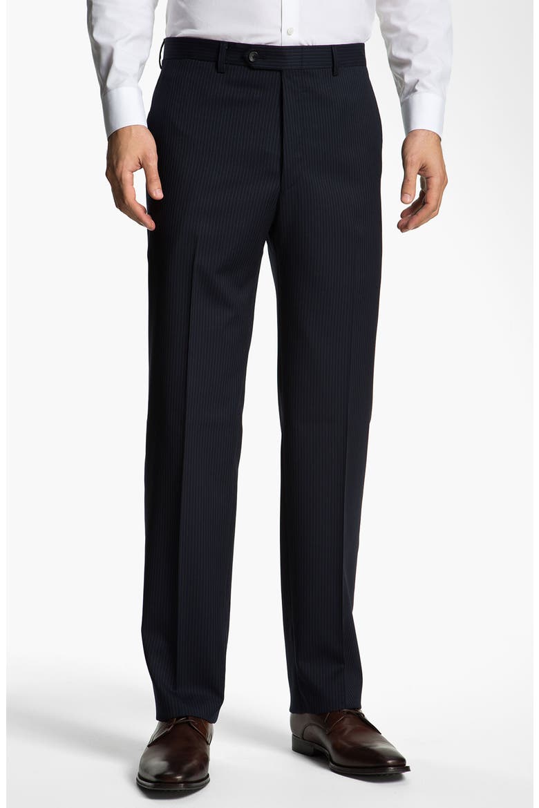 Stripe Three Piece Wool Suit, Alternate, color, NAVY STRIPE