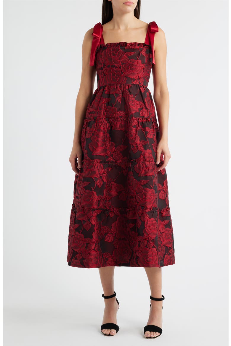 Floral Jacquard Sleeveless Dress, Main, color, RED