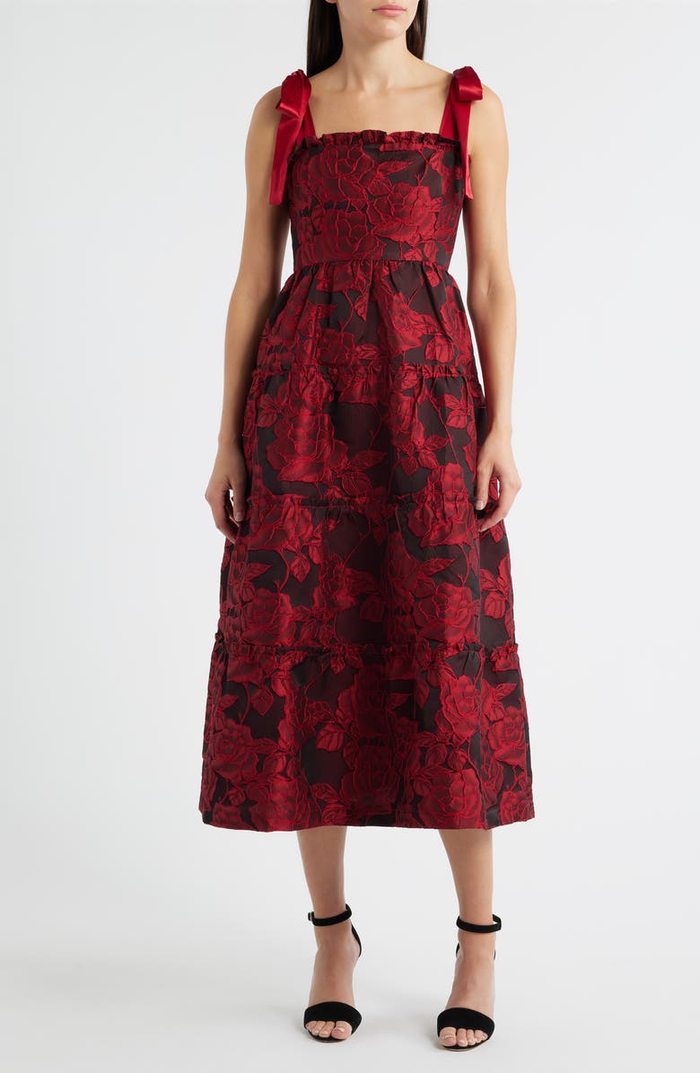 ZOE AND CLAIRE Floral Jacquard Sleeveless Dress, Main, color, Red