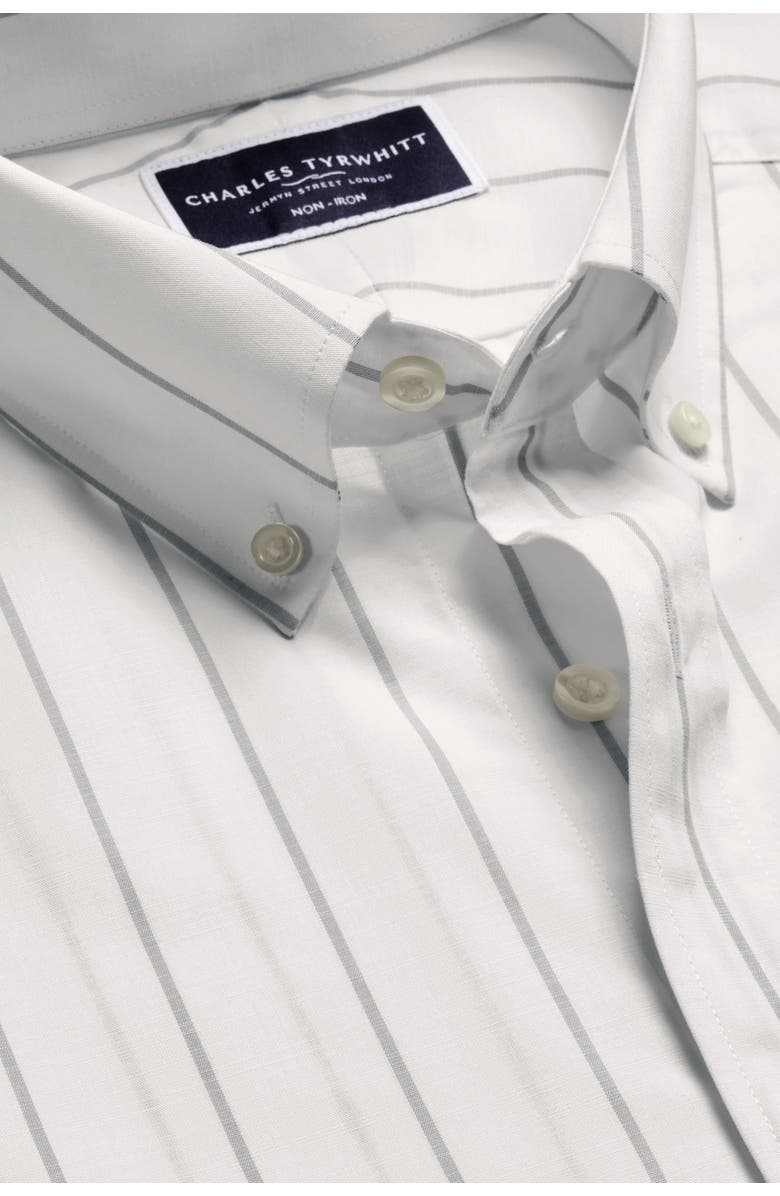 Charles Tyrwhitt Non-Iron Stretch Poplin Slub Short Sleeve Shirt, Alternate, color, White