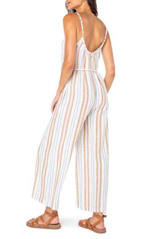 Roxy Gale Ivory Striped Linen Wide-leg Jumpsuit In White