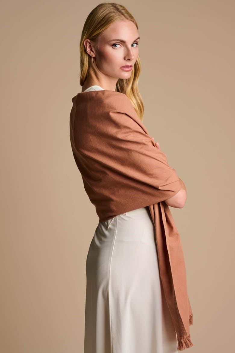 Melbourne Shawl with Fringed Hem, UPF 50+ Sun Protection, Alternate, color, Mocha Mousse