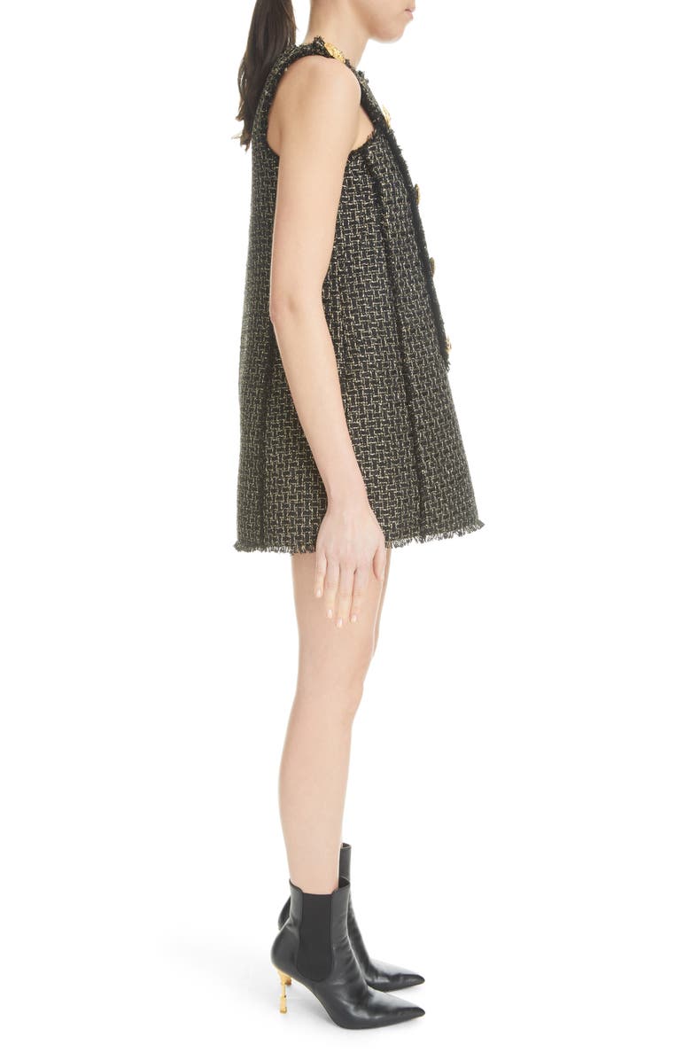 Balmain Double Breasted Metallic Tweed Swing Minidress, Alternate, color, 