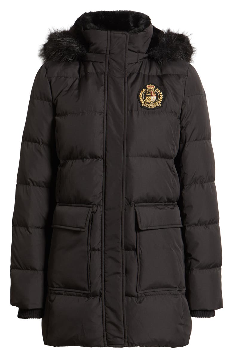 Lauren Ralph Lauren Crest Patch Down 
Feather Fill Hooded Coat, Alternate, color, Black
