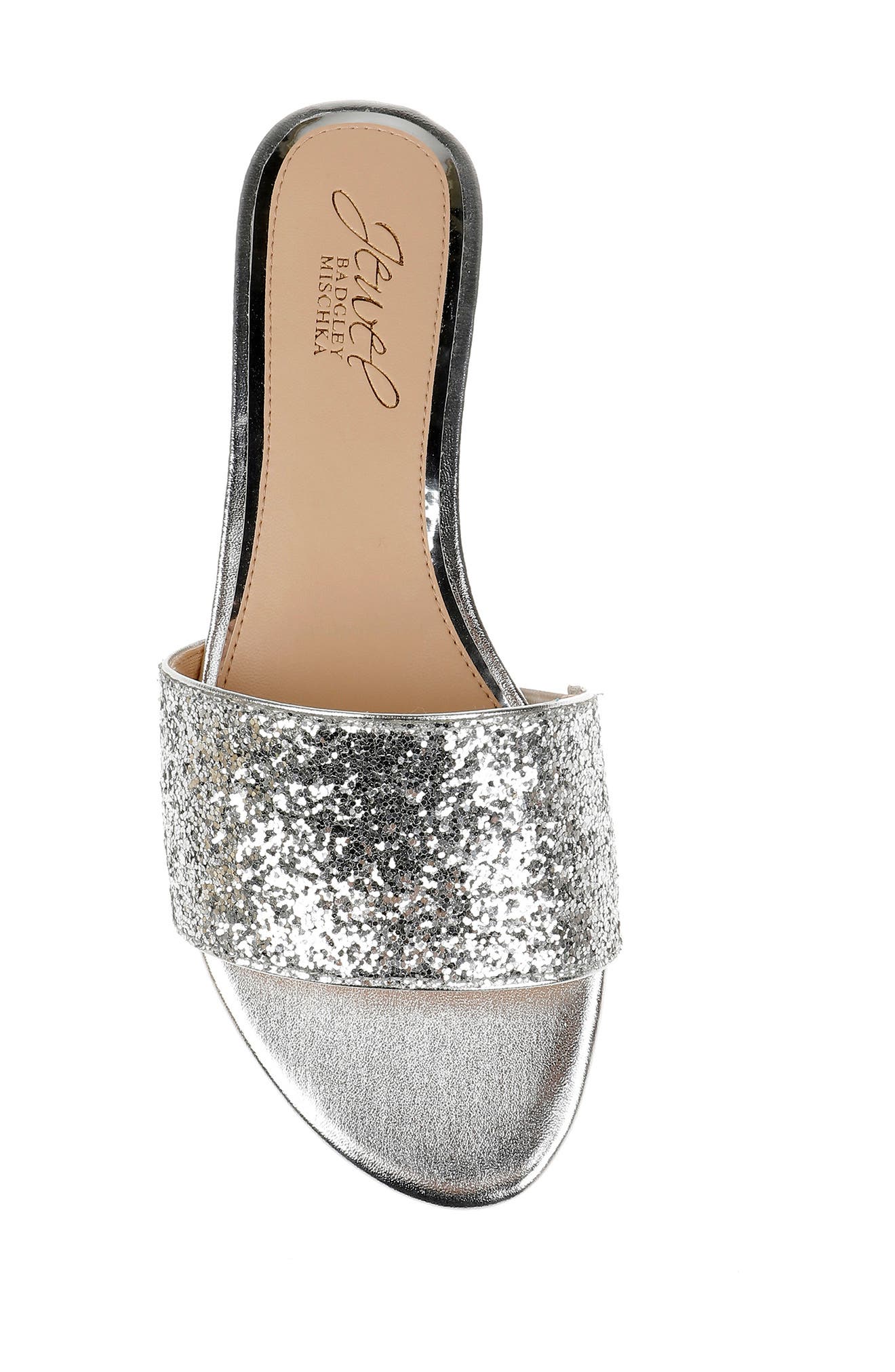 Jewel Badgley Mischka Dillian Glitter Slide Sandal, Alternate, color, Silver Glitter
