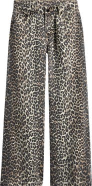 Tractr Kids' Leopard Print Wide Leg Jeans