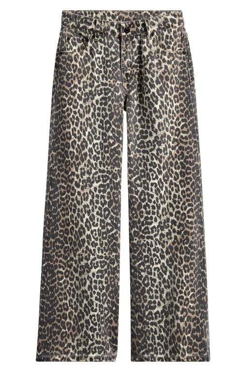 Tractr Kids' Leopard Print Wide Leg Jeans in Washed Leopard 