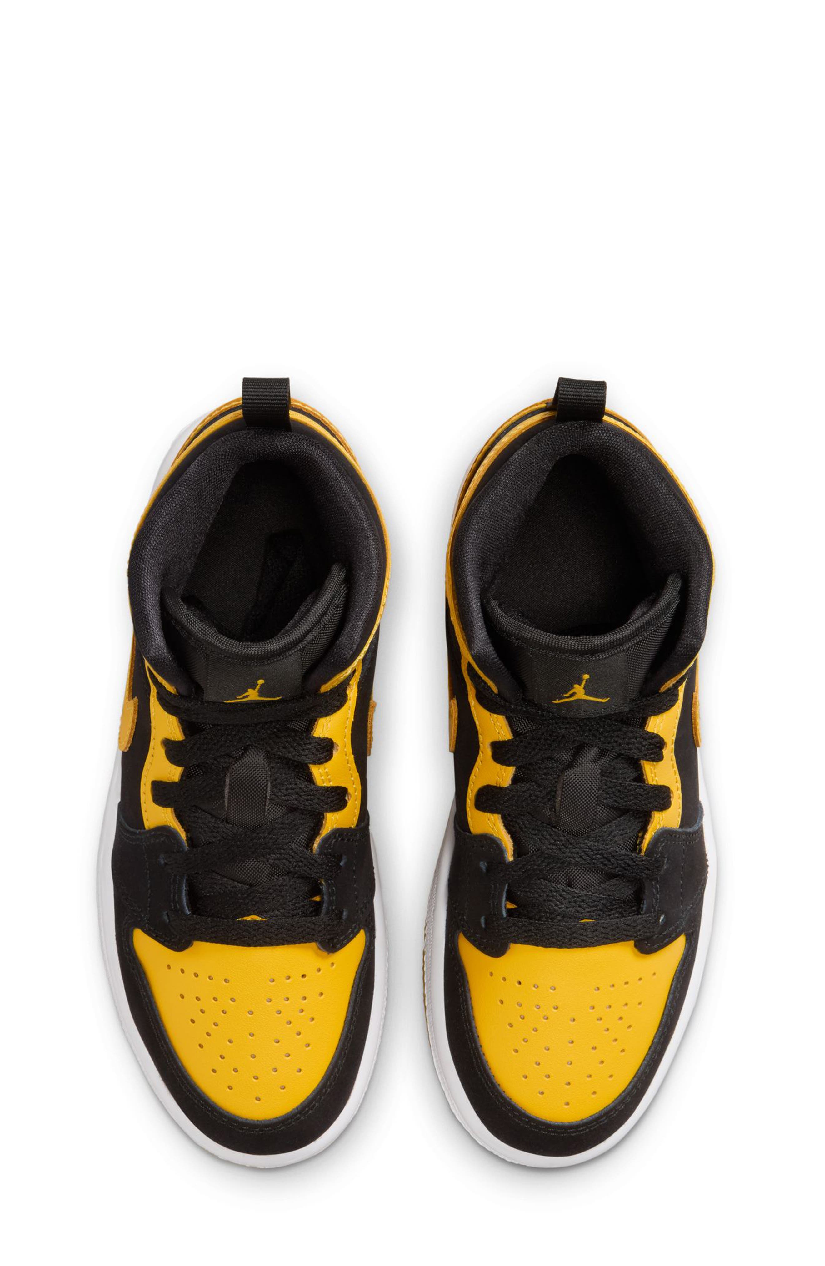 Nike Kids' Jordan 1 Mid Basketball Sneaker, Alternate, color, Black/ White/ Varsity Maize