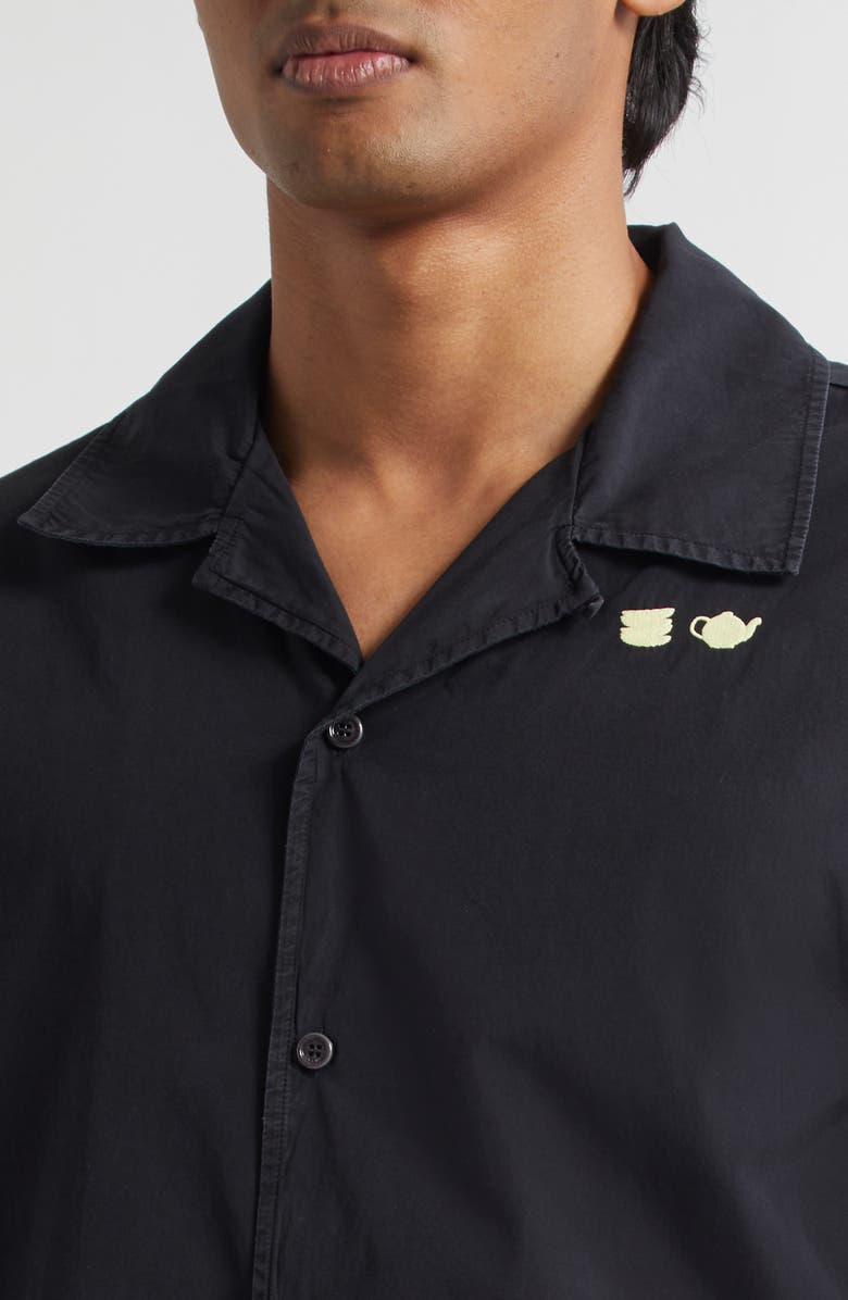 JW Anderson Contrast Crockery Embroidered Camp Shirt, Alternate, color, Washed Black