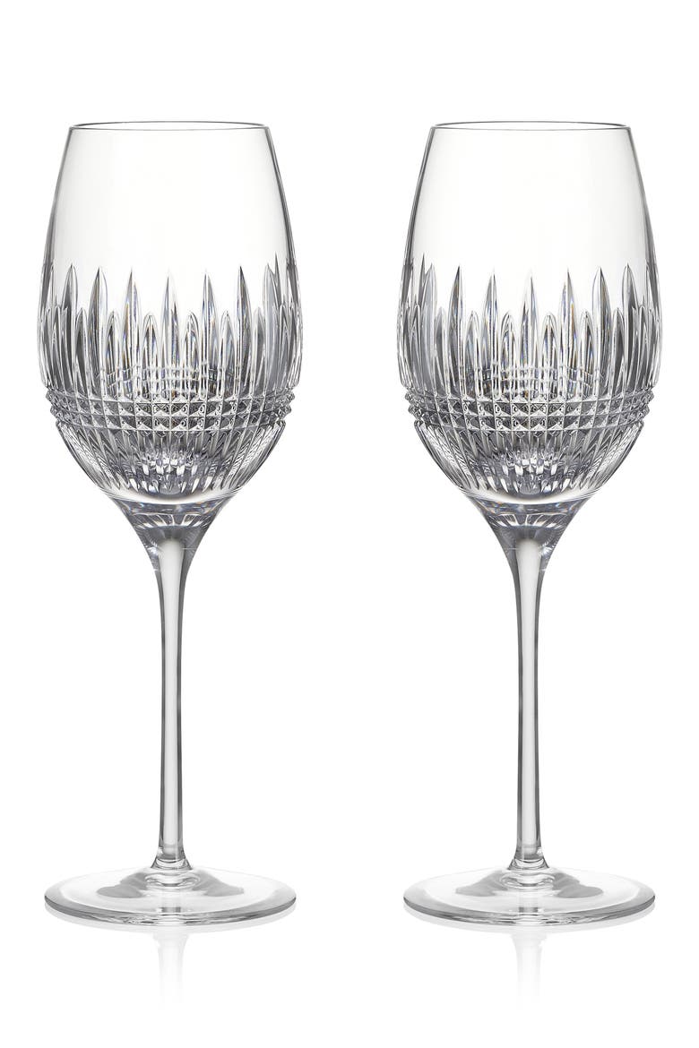 Lismore Diamond Essence Set of 2 Crystal White Wine Glasses, Main, color, CLEAR