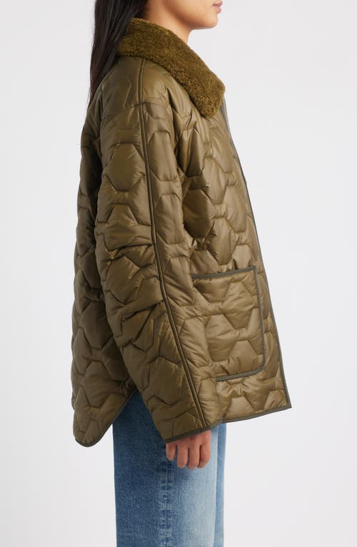 Sam Edelman Wide Hexagon Quilted Coat With Removable Faux Fur Collar In Green