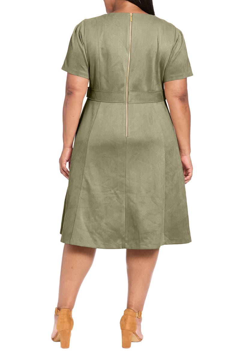 London Times Faux Suede Scuba Dress, Alternate, color, Eucal Green