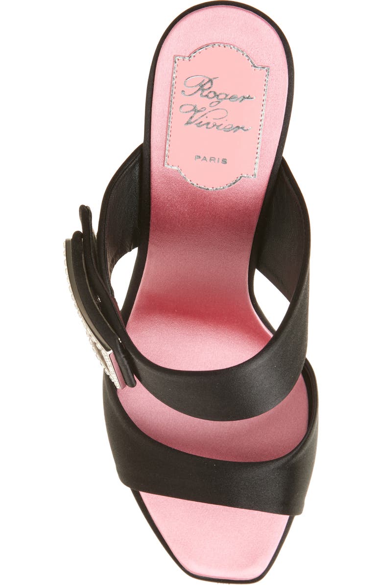 Roger Vivier Trompette Crystal Buckle Satin Sandal, Alternate, color, Nero