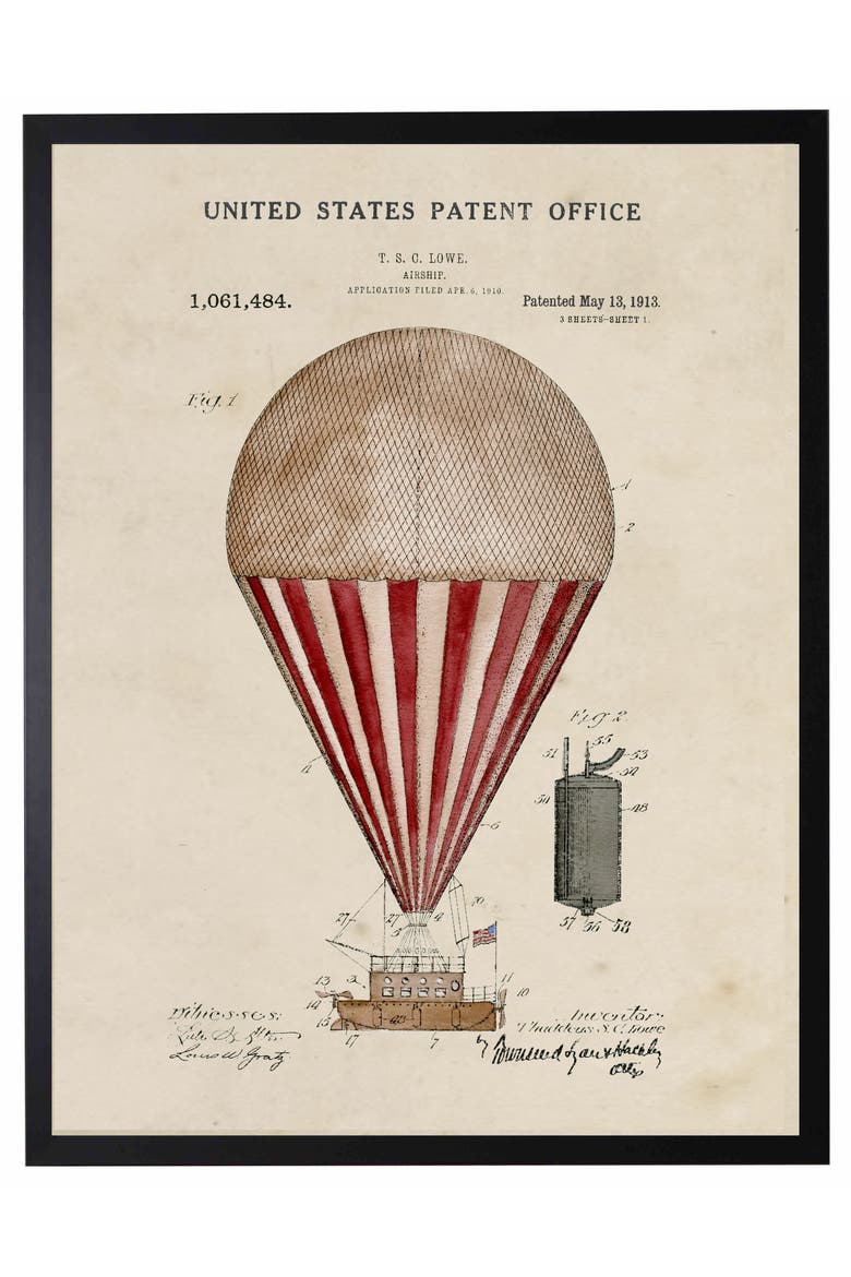 Red Hot Air Balloon Patent in Black Frame, Main, color, No Color