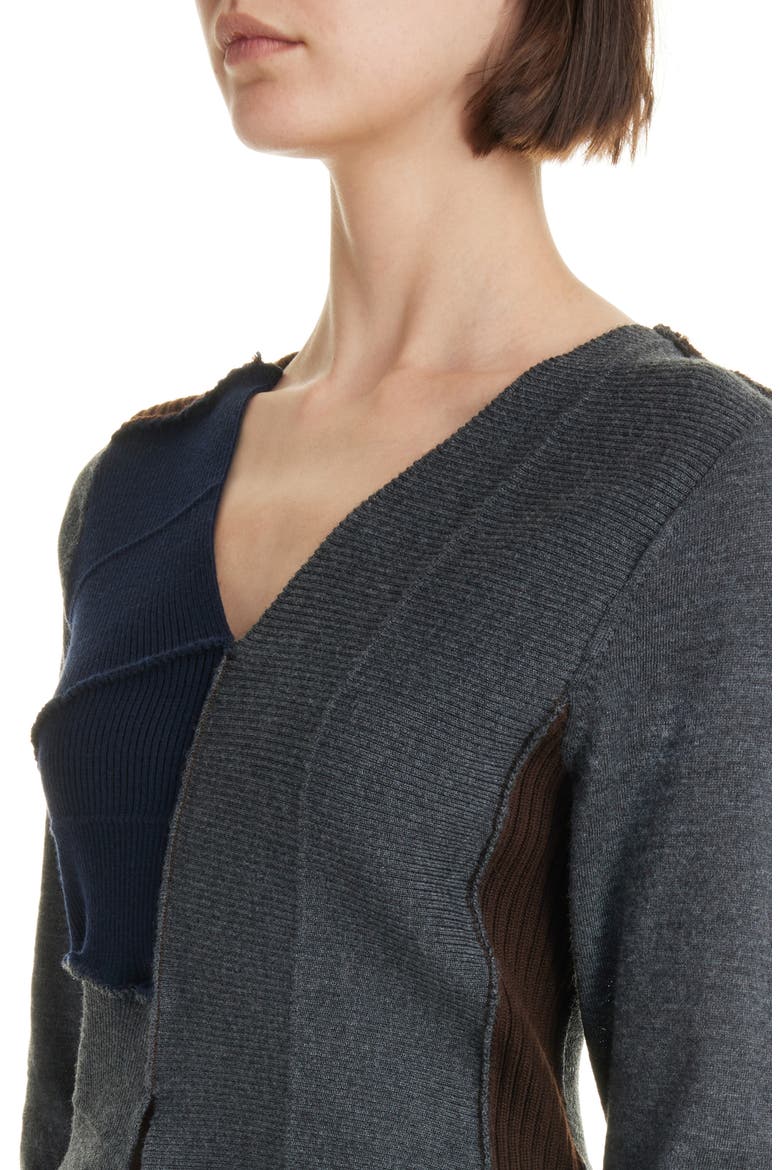 Tessa Pieced Colorblock Merino Wool Sweater, Alternate, color, ANTHRACITE 901
