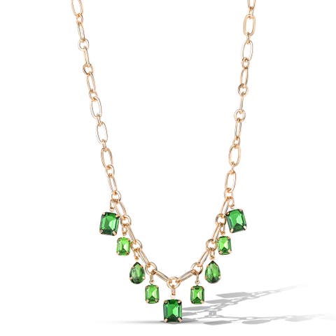 Green Gem Drop Charm Necklace in Gold-Tone Chain