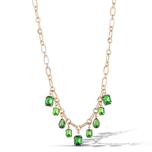 Jessica Simpson Green Gem Drop Charm Necklace In Green