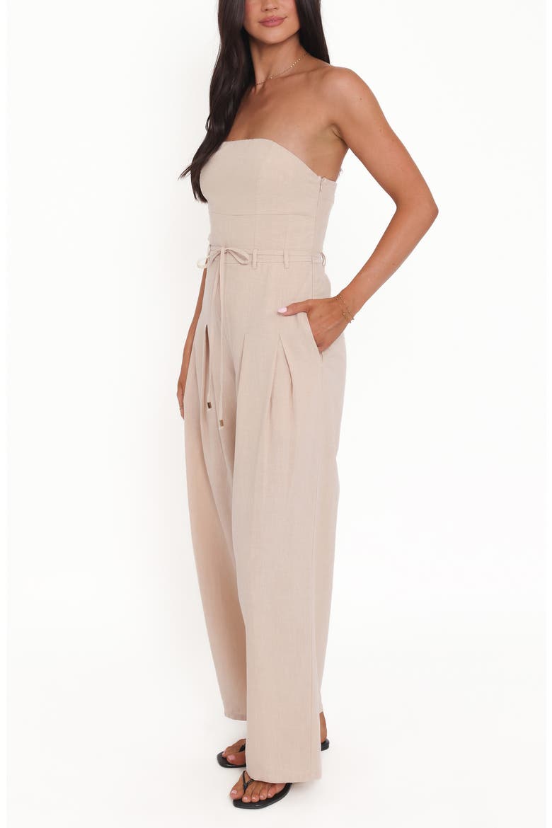 Calliope Strapless Tie Waist Jumpsuit, Alternate, color, WHEAT